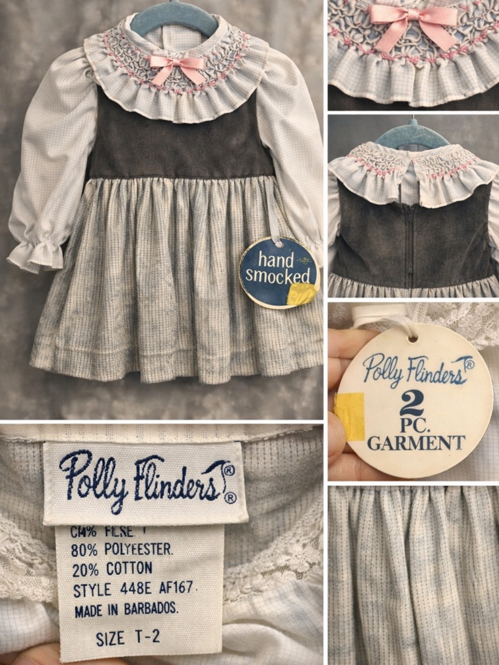 VTG Polly Flinders Hand Smocked Heirloom Dress 2T NWT Velveteen Holiday Portrait